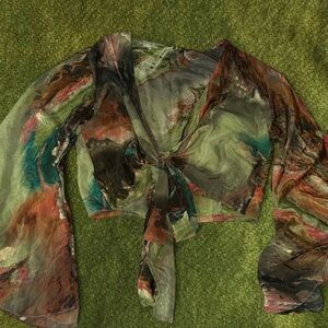 watercolor green bell sleeve top